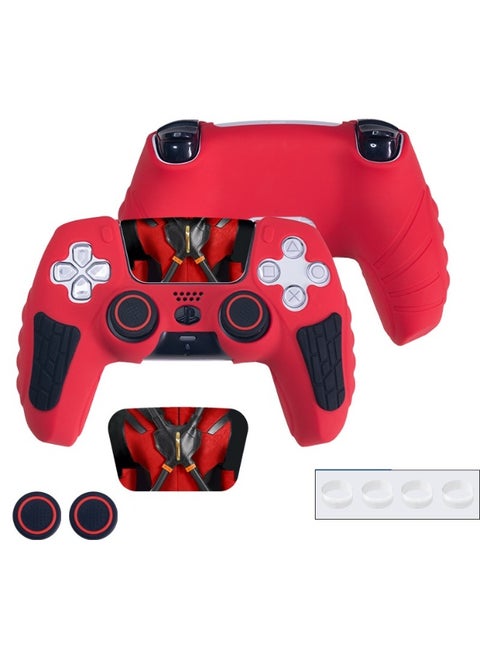 Playstation 5 PS5 Controller Cover Case, Anti-Slip Silicone Cover Skin Compatible with PS5 Controller with Thumb Grip Caps, Joystick Protectors and Cover Wrap Sticker -Red-deadpool