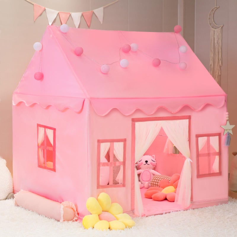 RONGFA Large Kids Tent Playhouse Basic Mat with Star Lights, Flags and Tote Bags, Play Tent Indoor & Outdoor, Washable Teepee Tent for Boys & Girls, Kids Play House for Toddlerï¼ˆPinkï¼‰ - Image 1