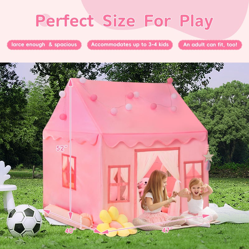 RONGFA Large Kids Tent Playhouse Basic Mat with Star Lights, Flags and Tote Bags, Play Tent Indoor & Outdoor, Washable Teepee Tent for Boys & Girls, Kids Play House for Toddlerï¼ˆPinkï¼‰ - Image 2