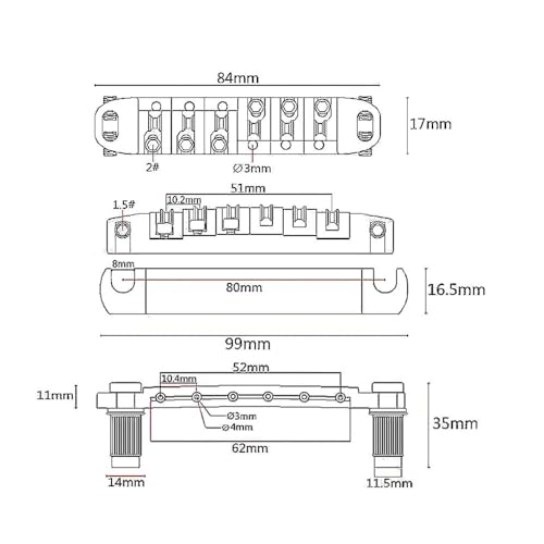 JD.Moon Abr-1 Style Tune-o-matic Bridge Tailpiece Roller Saddle Bridge for Gibson Les Paul Gear Replacement (Chrome) - Image 5