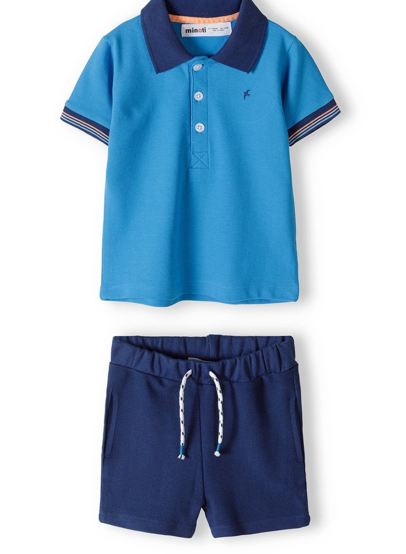 MINOTI Baby Boys Polo T-Shirt and Shorts Set with Chest Embroidery  - Image 1