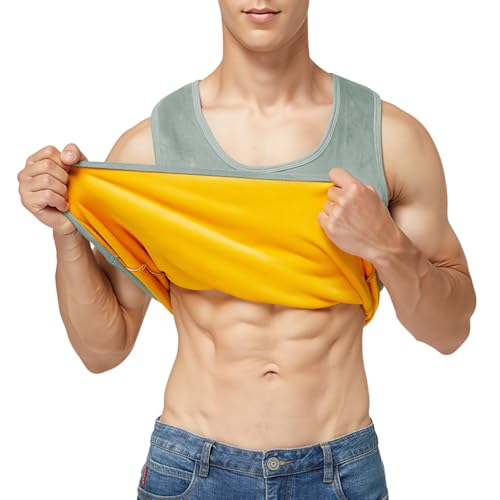 GUSTAVE® Men's Thermal Underwear Tank Top Thick Fleece Lined Base Layer Shirts Winter Underwear Vest Outdoor Tops Cami Cold Weather Ultra-Warm, 2XL, Grey - Image 1