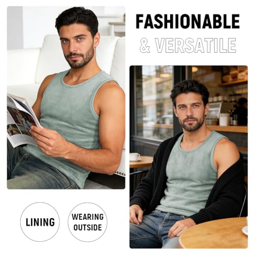 GUSTAVE® Men's Thermal Underwear Tank Top Thick Fleece Lined Base Layer Shirts Winter Underwear Vest Outdoor Tops Cami Cold Weather Ultra-Warm, 2XL, Grey - Image 5