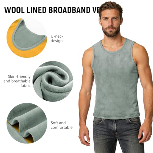 GUSTAVE® Men's Thermal Underwear Tank Top Thick Fleece Lined Base Layer Shirts Winter Underwear Vest Outdoor Tops Cami Cold Weather Ultra-Warm, 2XL, Grey - Image 4
