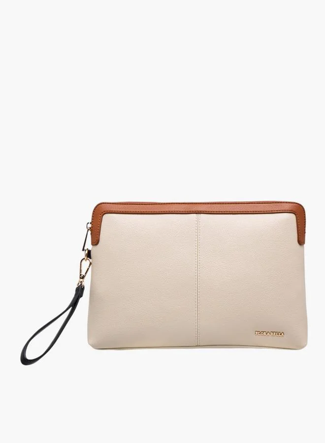 Flora Bella By Shoexpress Contrast Trim Clutch with Zip Closure