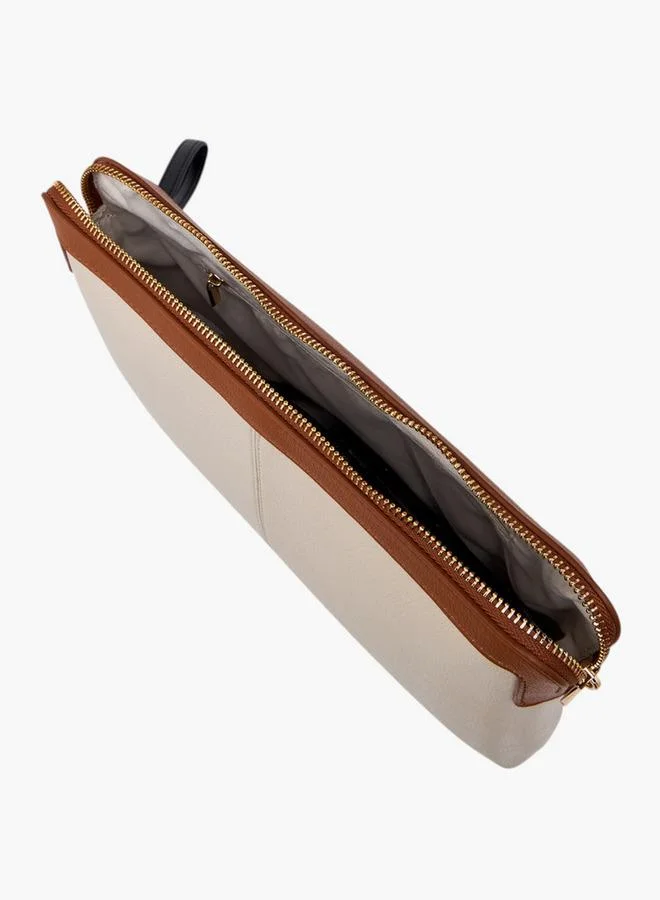 Flora Bella By Shoexpress BEIGE Contrast Trim Clutch with Zip Closure for Women | Best Price UAE