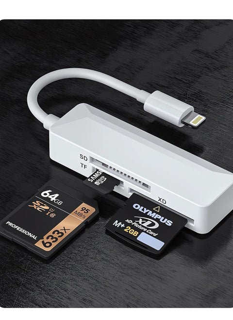 SD Card Reader Lightning Memory Adapter Plug & Play High-Speed XD Picture Camera Adapter for iPhone 14/13/12/11/XS/XR/X/8/7/6/5 Supports SD/TF/XD 128G 256G