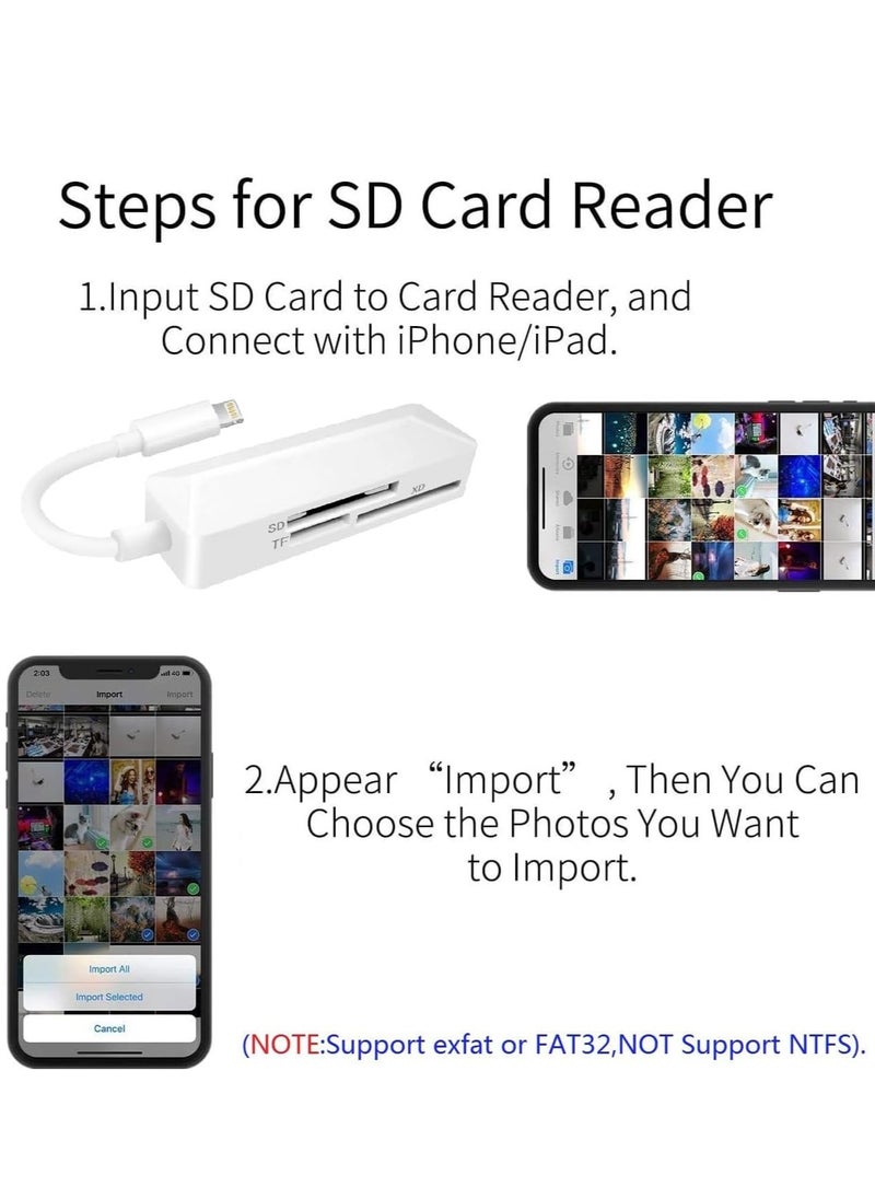 SD Card Reader Lightning Memory Adapter Plug & Play High-Speed XD Picture Camera Adapter for iPhone 14/13/12/11/XS/XR/X/8/7/6/5 Supports SD/TF/XD 128G 256G