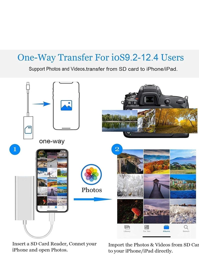 SD Card Reader Lightning Memory Adapter Plug & Play High-Speed XD Picture Camera Adapter for iPhone 14/13/12/11/XS/XR/X/8/7/6/5 Supports SD/TF/XD 128G 256G