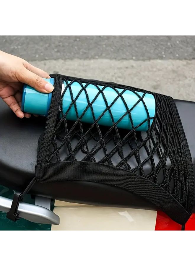Black Double Layer Motorbike Cargo Net with Helmet Holder Storage Bag - Image 3