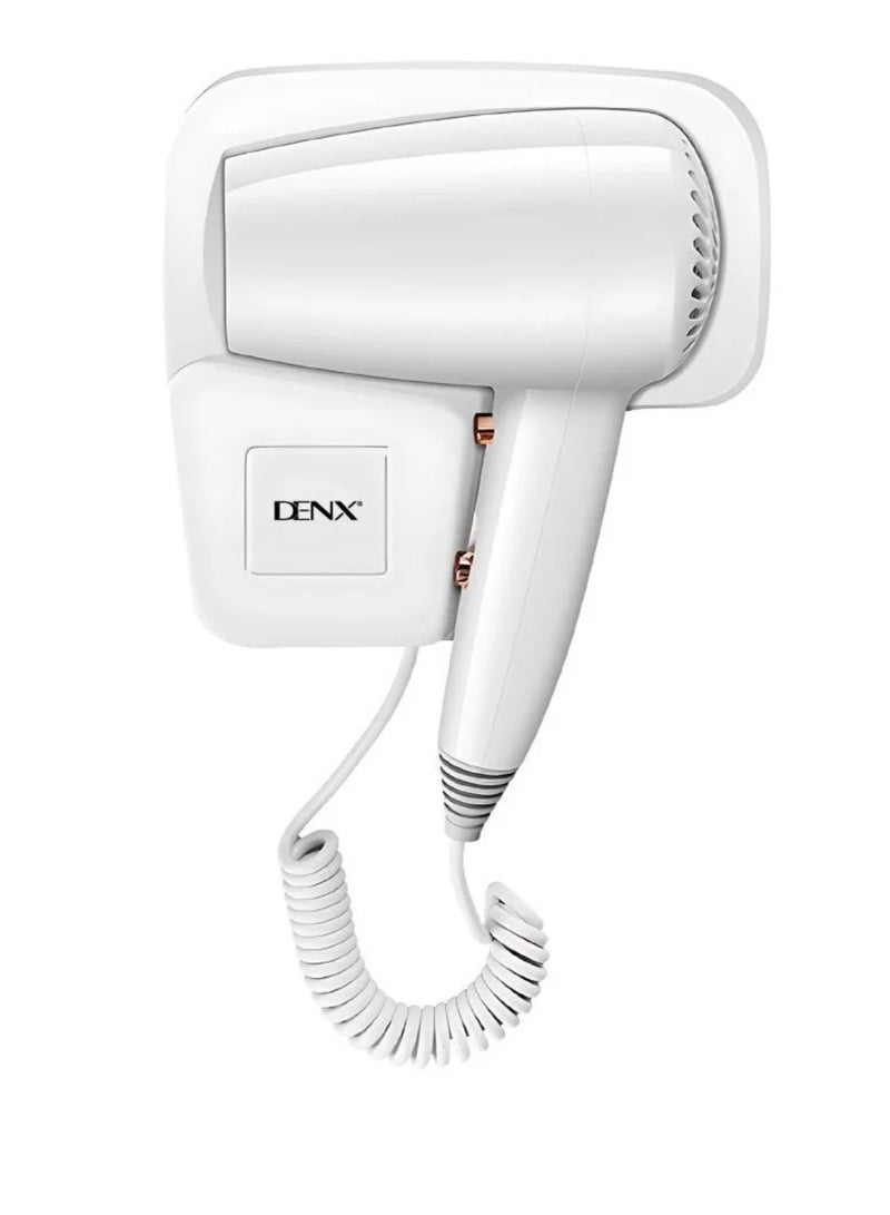 Dinex DINX Professional Wall-Mounted Hair Dryer: Compact, lightweight, powerful, no drilling required, hot and cold settings, automatic shut-off, quiet operation, white, 1250W - Image 1