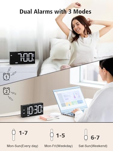 PPLEE Loud Alarm Clock for Heavy Sleepers,Dual Vibrating Alarm Clock with 3-level Vibration for Hearing-impaired Deaf,Weekday/Everyday Mode,5 Dimmer,5 Volume,Large Numbers,USB Charger,Power-off Memory - Image 3