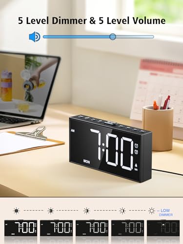PPLEE Loud Alarm Clock for Heavy Sleepers,Dual Vibrating Alarm Clock with 3-level Vibration for Hearing-impaired Deaf,Weekday/Everyday Mode,5 Dimmer,5 Volume,Large Numbers,USB Charger,Power-off Memory - Image 4