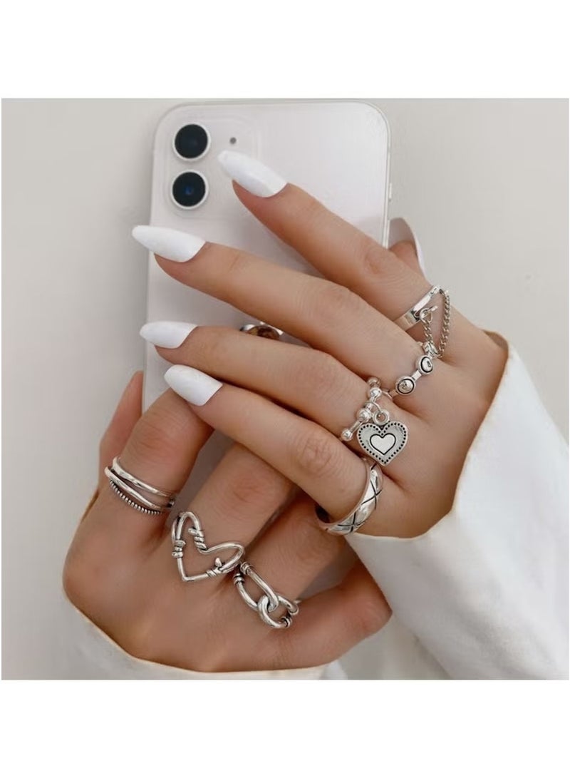 Huitich 7 Pcs Vintage Silver Adjustable Ring Set  - Image 4