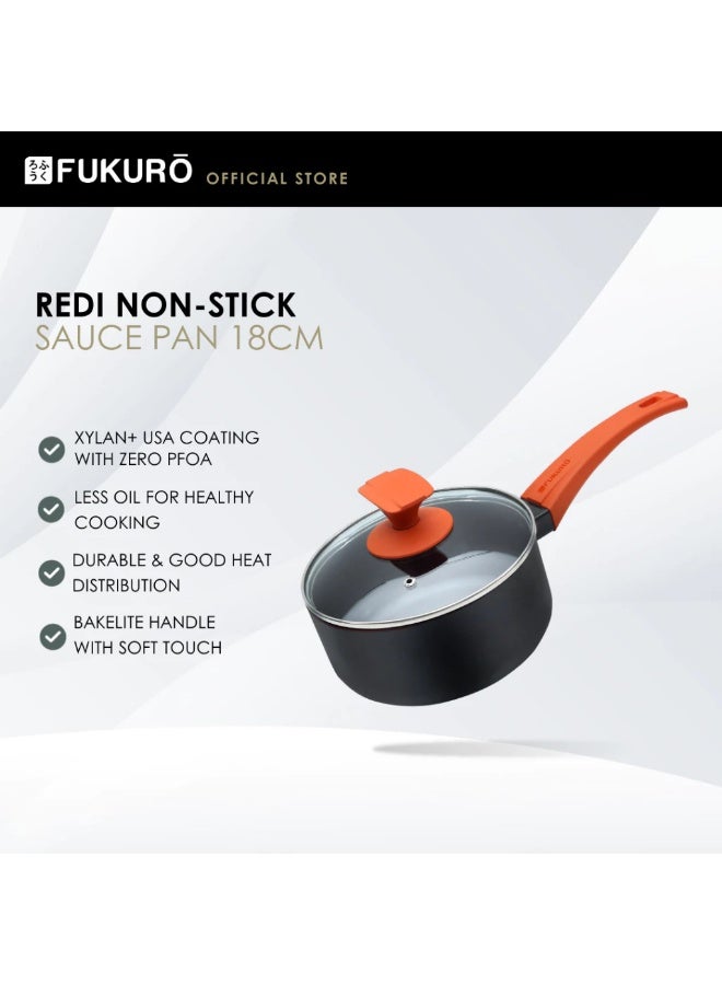 Fukuro Redi Xylan USA Non-Stick Coating Saucepan With Lid (18cm) - Image 1