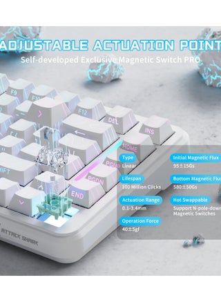 لوحة مفاتيح الألعاب الميكانيكية X82PRO HE اللاسلكية سريعة التشغيل RGB مع تشغيل قابل للتعديل، 2.4 جيجاهرتز/سلكي/بلوتوث، معدل استطلاع 8K، مفتاح مغناطيسي بتأثير هول، بطارية 5000 مللي أمبير في الساعة (محيط أبيض) - view 5
