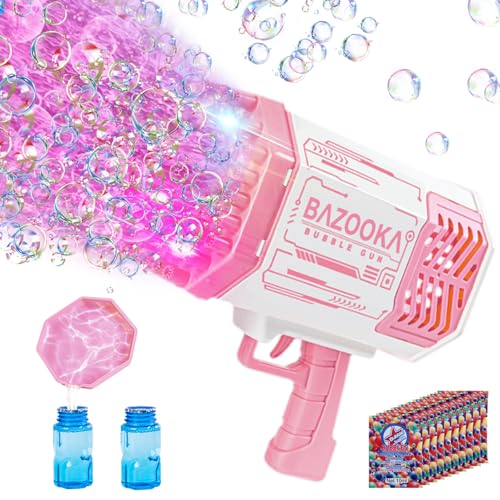 DESERT HOME Bubble Gun Bazooka Bubble Machine Gun Bubble Blaster Gun with Bubble Solution 69 Holes Bubble Bazooka Gun Outdoor Summer Toy Party Favors for Kids Pink Easter Bubble Maker Blowers - Image 1
