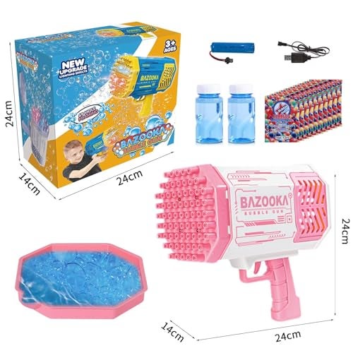 DESERT HOME Bubble Gun Bazooka Bubble Machine Gun Bubble Blaster Gun with Bubble Solution 69 Holes Bubble Bazooka Gun Outdoor Summer Toy Party Favors for Kids Pink Easter Bubble Maker Blowers - Image 5