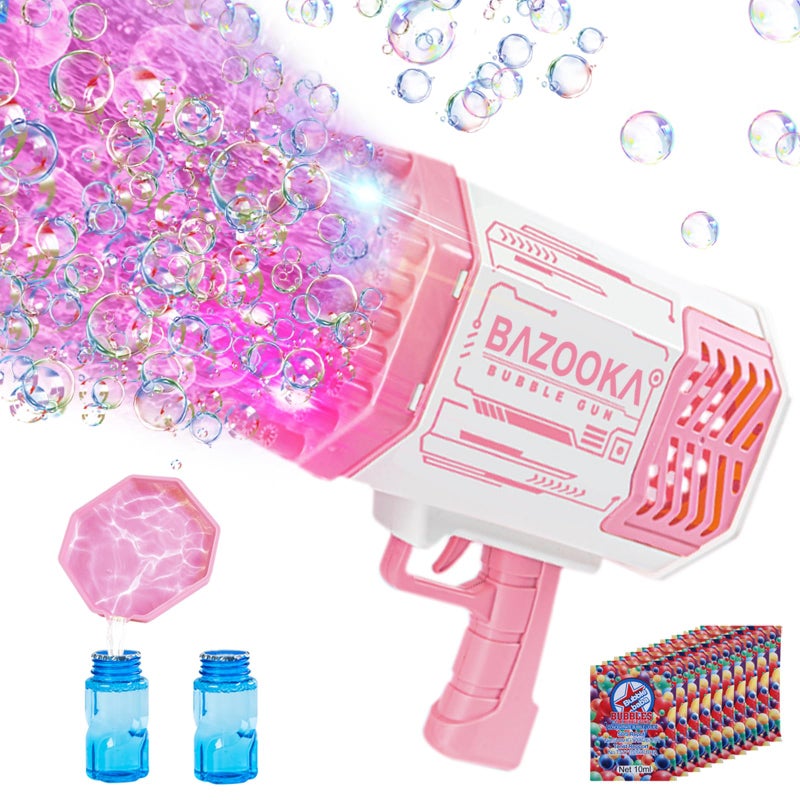 DESERT HOME Bubble Gun Bazooka Bubble Machine Gun Bubble Blaster Gun with Bubble Solution 69 Holes Bubble Bazooka Gun Outdoor Summer Toy Party Favors for Kids Pink Easter Bubble Maker Blowers - Image 3