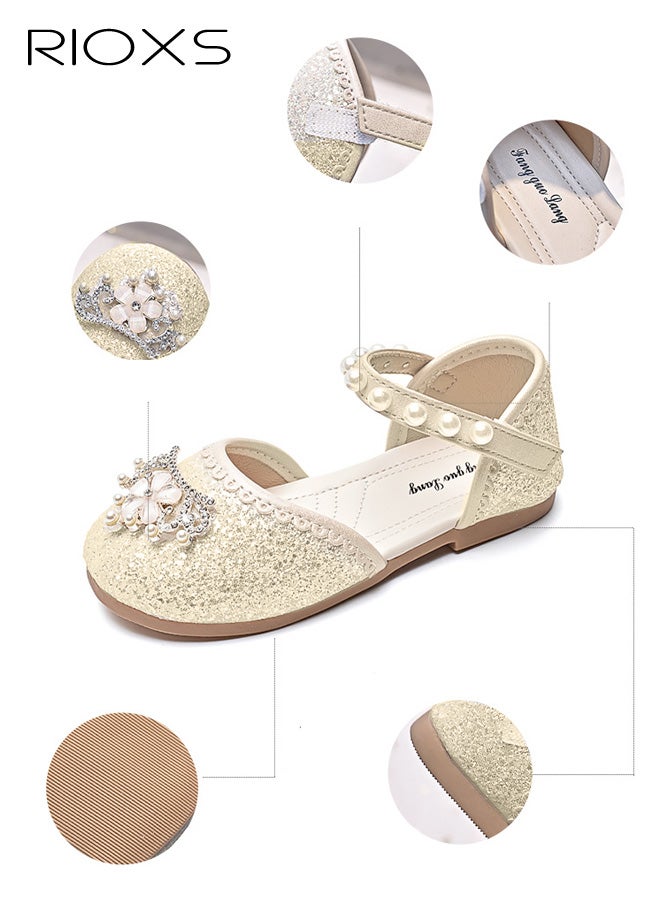ريوكس حذاء ماري جين لامع للفتيات الصغيرات، حذاء باليه أميري مسطح مع حزام من اللؤلؤ للأطفال الصغار، حذاء سهل الارتداء للزي المدرسي لحفلات الزفاف والعروض وحفلات التخرج، لون أبيض - Image 3