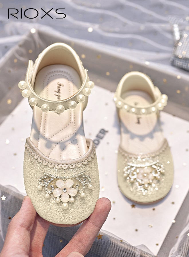 ريوكس حذاء ماري جين لامع للفتيات الصغيرات، حذاء باليه أميري مسطح مع حزام من اللؤلؤ للأطفال الصغار، حذاء سهل الارتداء للزي المدرسي لحفلات الزفاف والعروض وحفلات التخرج، لون أبيض - Image 2