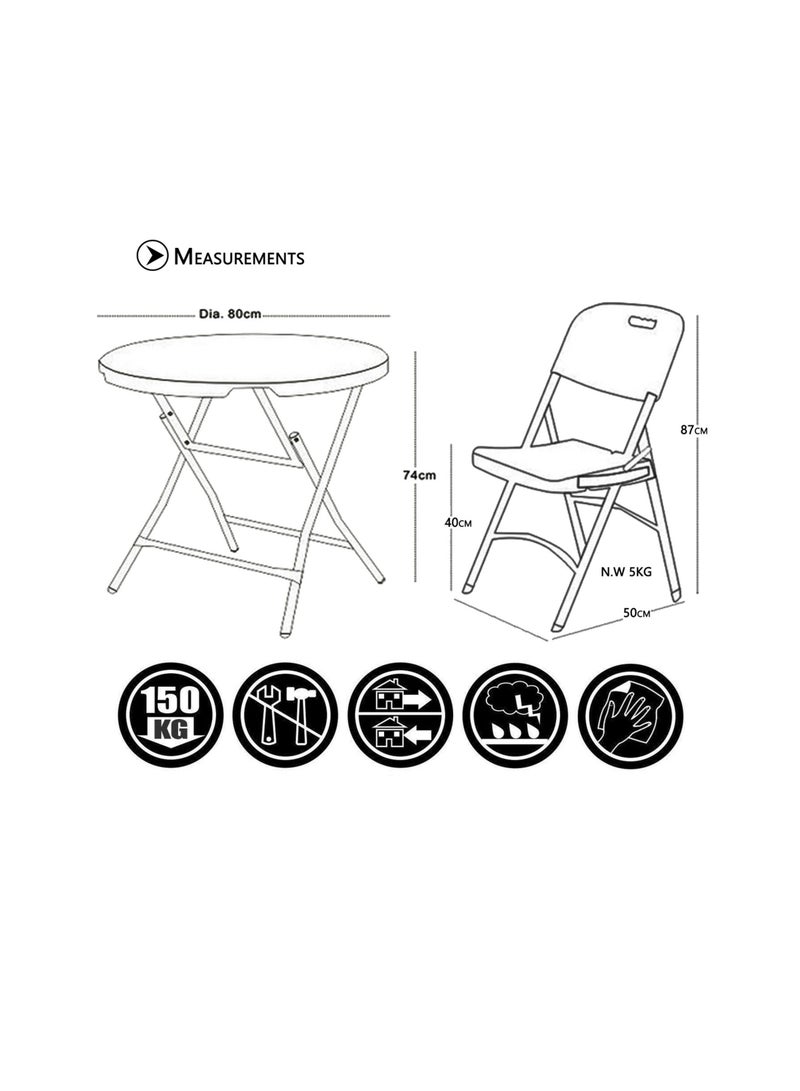 صن بوت كوميرس طقم أثاث قابل للطي مكون من 3 قطع [طاولة مستديرة 80 سم + كرسيين أحمر] متعدد الاستخدامات - Image 3