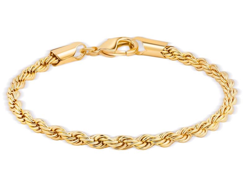 Barzel 18K Gold Plated 4MM Rope Chain Bracelet For Men & Women - Image 1