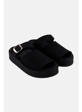 Women Standard Crepe Slip On Casual Slides, Black