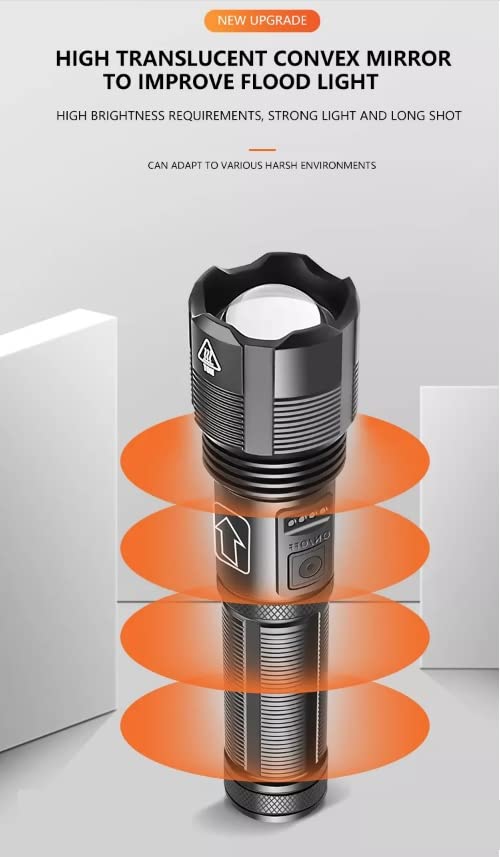 Breewell Flashlight 800 Lm Powerful Flashlight USB Zoom Cree Led Torch Aluminum AlloyABSTelescopic Zoom Black - Image 4
