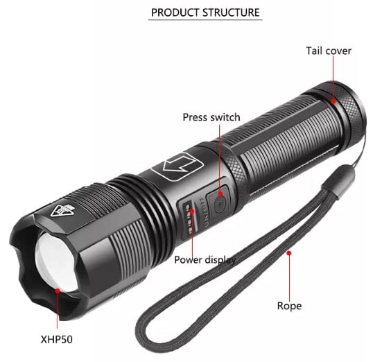 Breewell Flashlight 800 Lm Powerful Flashlight USB Zoom Cree Led Torch Aluminum AlloyABSTelescopic Zoom Black - Image 5
