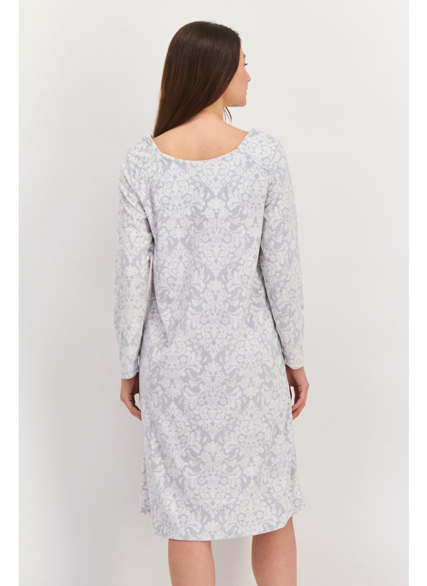 Carole Hochman - Women Allover Print Full Sleeves Sleepwear Dress, Grey - Image 1