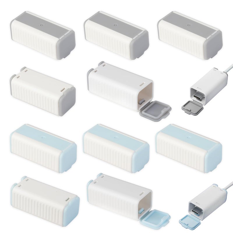 Foycow 10 Pcs Foycow USB Charger Protector Charger Cover for Electrical Safety USB Charger Cords Covers for Pets and Toddlers 10 Pcs Grey Blue - Image 3