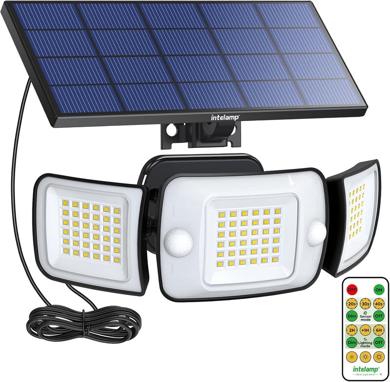 Solar Lights Outdoor with 9.8ft Cable | Solar Security Lights with Remote Waterproof Flood Light for Wall, Garden, Yard, Fence, Garage - Image 1