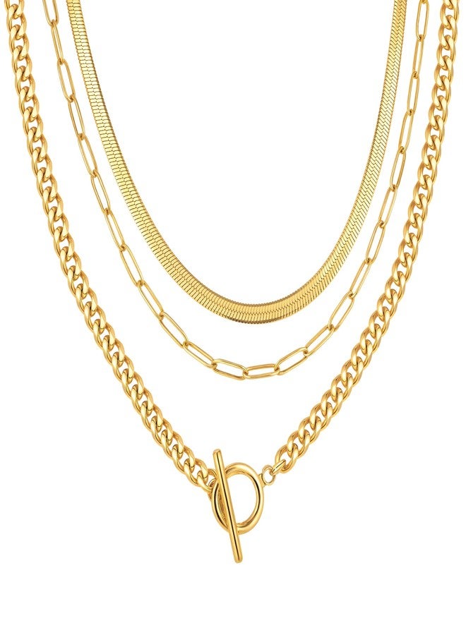 ام بيرينبو قلادات MPRAINBOW الذهبية متعددة الطبقات للنساء - سلاسل مطلية بالذهب عيار 18 قيراطًا، قلادة سلسلة كوبية قابلة للتكديس، مجوهرات عصرية مضادة للحساسية، هدية مثالية لها في أعياد الميلاد وحفلات الزفاف وحفلات التخرج - Image 1