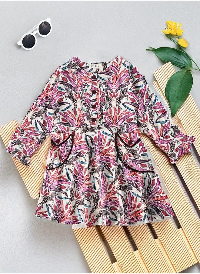 بيلا مودا Bella Moda All-Over Floral Print Pintuck Detail Dress with Pockets
