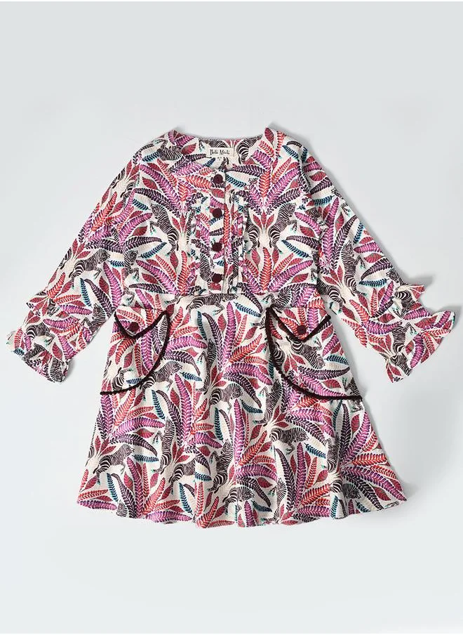 بيلا مودا Bella Moda All-Over Floral Print Pintuck Detail Dress with Pockets