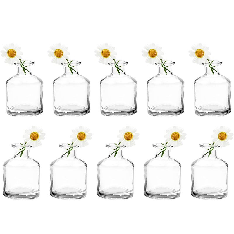 CHIVE Loft Small Mini Flower Vases  Clear Glass Bud Vases Set of 10  Cute Vintage Rustic Centerpieces for Wedding Events  Home  Premium Quality Designed to Last