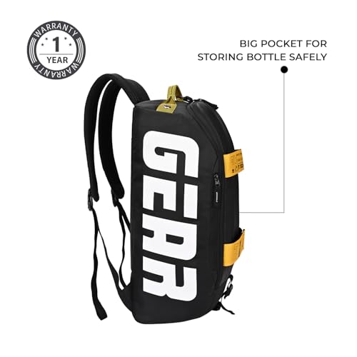 Gear Polyester Statement Maxis 3.0 10"/29L Medium Water Resistant Duffle Bag/Travel Bag/Gym Bag for Men & Women(Black-Yellow), 20 cm - Image 5