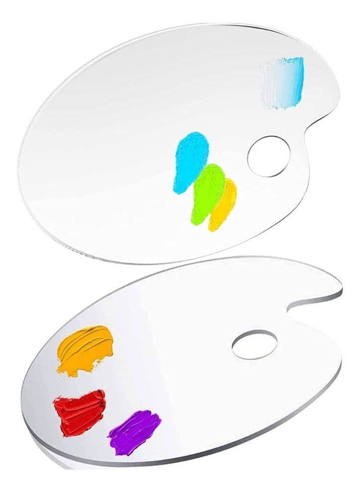 amiazi Acrylic Paint Palettes Oval Shaped Non stick Oil and water Transparent Clear Acrylic Artist Paint Plate with thumb hole Washable and Reusable paint palette kids drawing tools 2 shapes  - Image 1