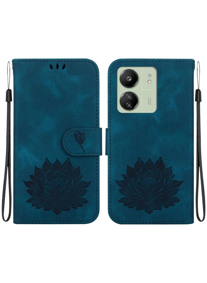 Zaboon For Xiaomi Poco C65 4G / Poco M6 5G Lotus Embossed Leather Phone Case(Dark Blue) 