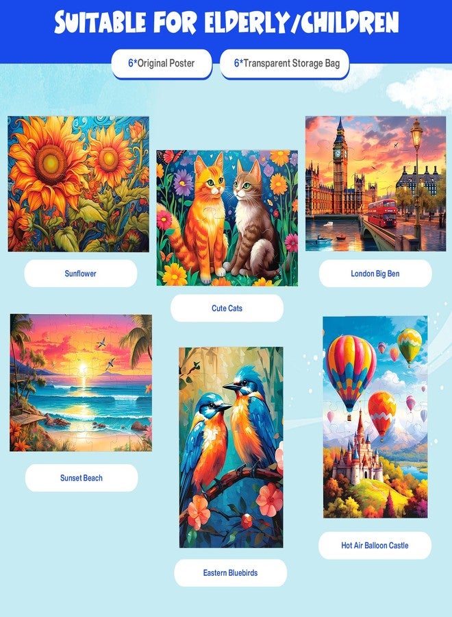 Biarek 6 Packs Large Piece Jigsaw Puzzles for Elderly Puzzle Dementia Alzheimer's Products Activities, Alzheimer's Puzzles Cognitive Gift for Patients in Nursing Home Seniors Adults, 6 Storage Bags(16&35) - Image 5