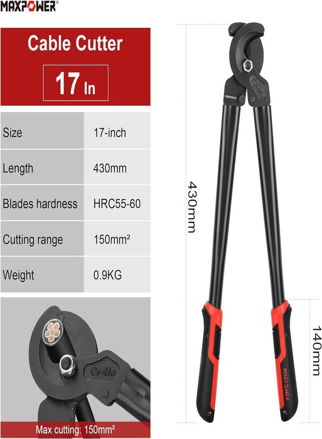 MAXPOWER Cable Cutters, 17-Inch Heavy Duty Cable Cutter for Cutting Aluminum, Copper, and Communications Cable Up to 150mm² - Image 2