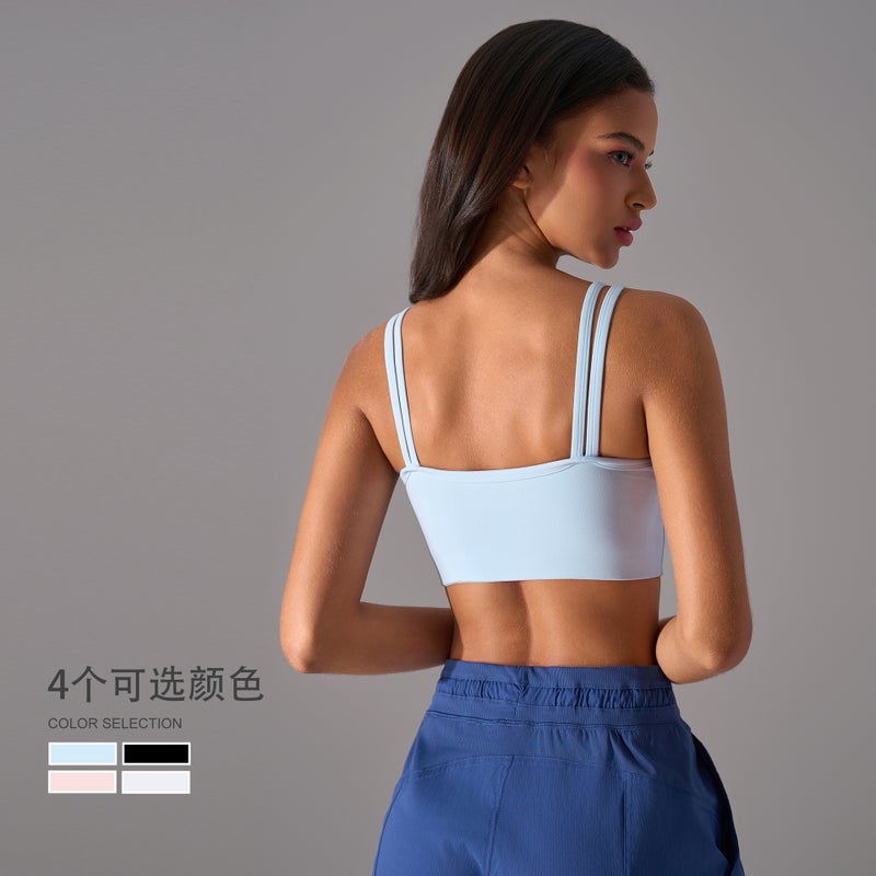 Deep V Pleated Thin Shoulder Strap Yoga Bra Half Fixed Cup Gather Fitness Sports Underwear Women D25053 - Image 3