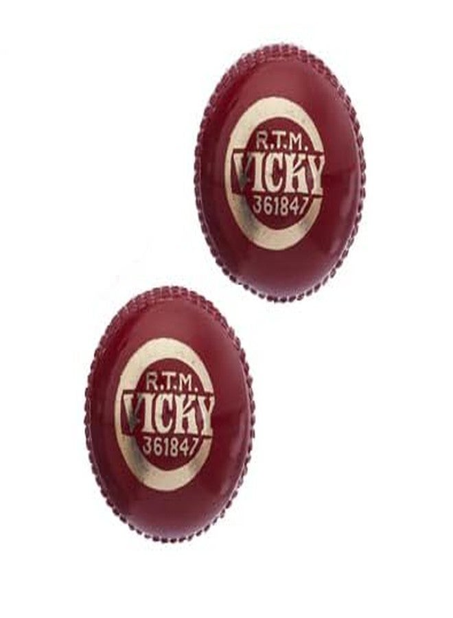 Vicky Leather Cricket Cork Ball Ideal for Intermediate & Recreational Level (Maroon, Pack of 2) - Image 1