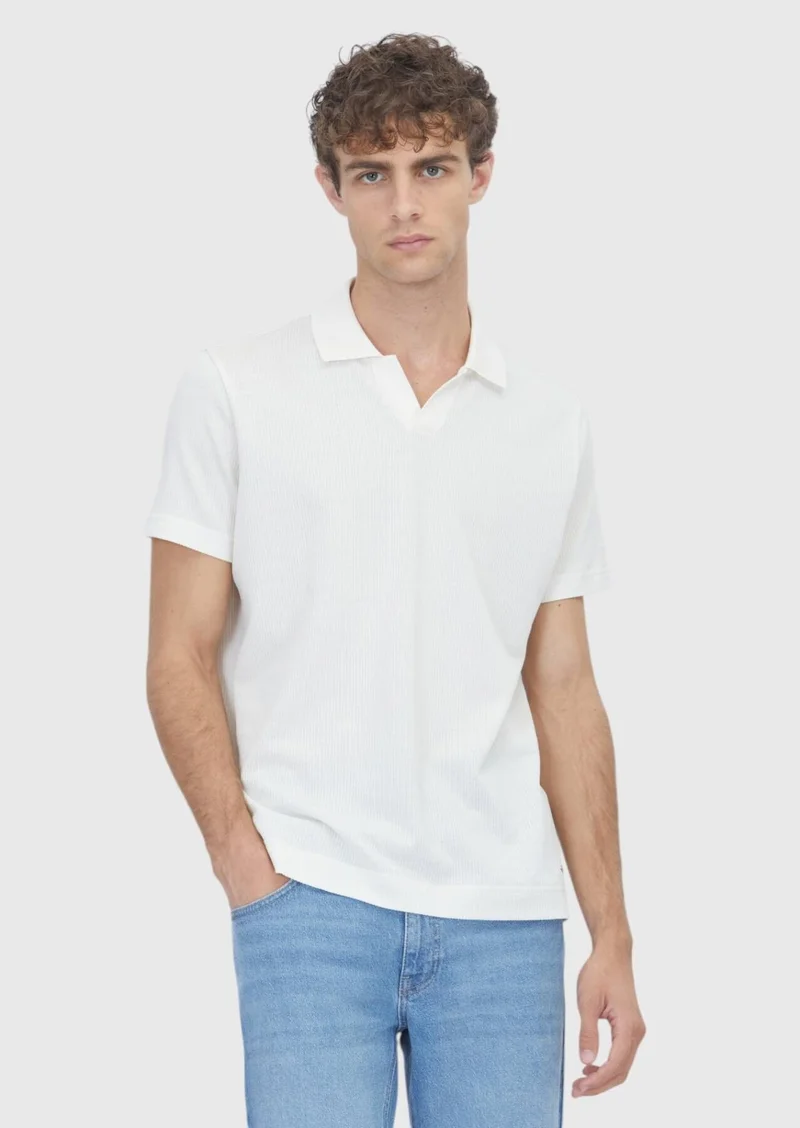 RAMSEY Ecru Ribbed 100% Cotton T-Shirt