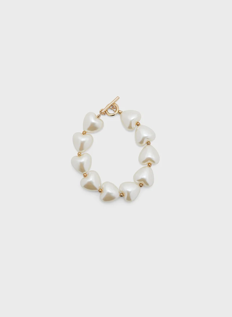 جينجر Heart Pearl Choker Necklace ,Earrings & Bracelet Set