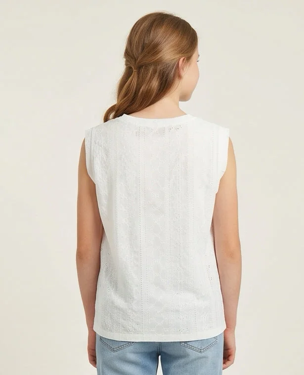 Redtag Senior Girls White Embroidered Top