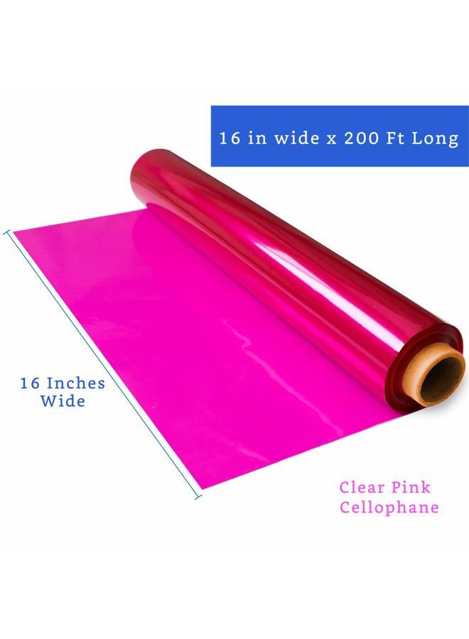 FIESTA WRAPS 200 ft Pink Cellophane Roll (16 in x 200 ft) - Cellophane Pink - Pink Clear - Cellophane Roll Pink - Pink Cello - Colored Cellophane Roll - Pink Transparent Paper - Image 2