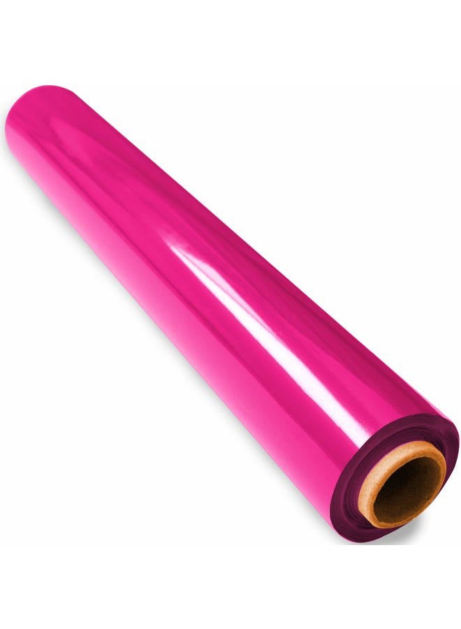 FIESTA WRAPS 200 ft Pink Cellophane Roll (16 in x 200 ft) - Cellophane Pink - Pink Clear - Cellophane Roll Pink - Pink Cello - Colored Cellophane Roll - Pink Transparent Paper - Image 1