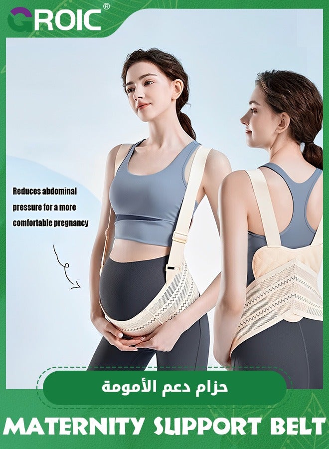 GROIC Maternity Support Belt, Pregnancy Belly Support with Dual Shoulder Straps Support, Adjustable Breathable Circumference and Shoulder Girdle, Pregnancy Support Band for Prenatal Postpartum Women - -Beige - Image 2